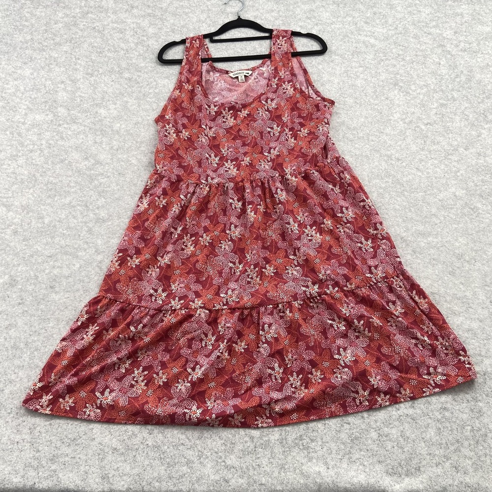 Toad&Co Dress Womens Medium Red Floral Sleeveless Ruffle Hem Swing Sundress